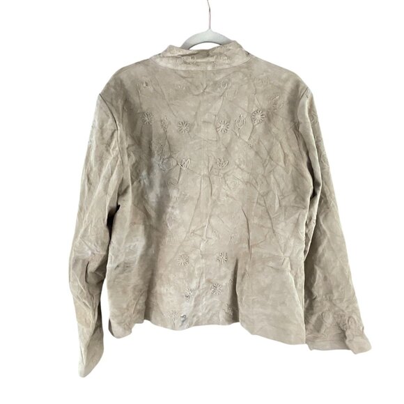 Coldwater Creek Tan Boho Western Embroidered 100% Leather Jacket XL Flower Detai - Picture 2 of 11
